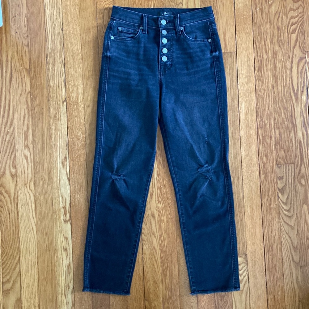 7 For All Mankind High Rise Cropped Straight Denim